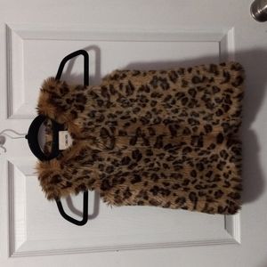 Cherokee Youth Girls Faux Fur Leopard Print Vest Size Small 5/6 EUC